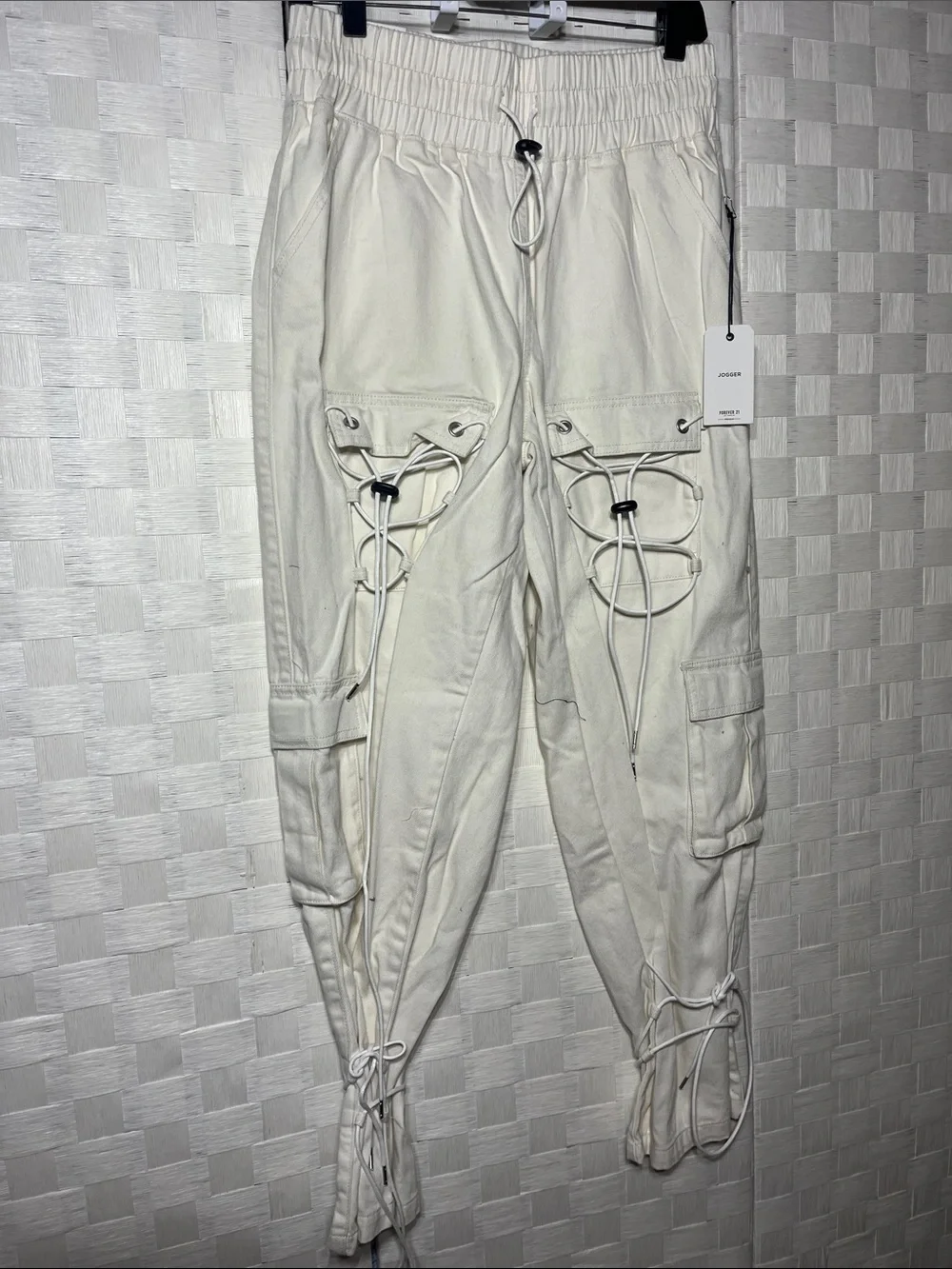 Forever 21 Off-White Lace-Up Cargo Pants Eye Catching Style